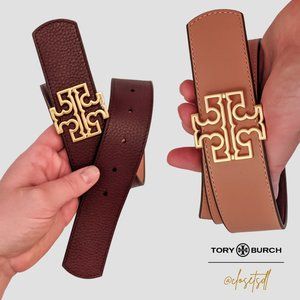 NWT | TORY BURCH Reversible Belt, Gold Britten Logo, Claret Red & Pink Moon